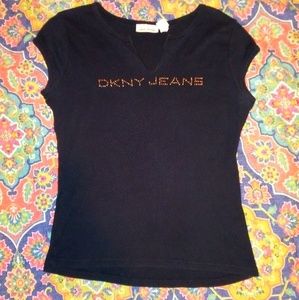 DKNY BLACK SHORT SLEEVE T SHIRT JEWELS SIZE LARGE